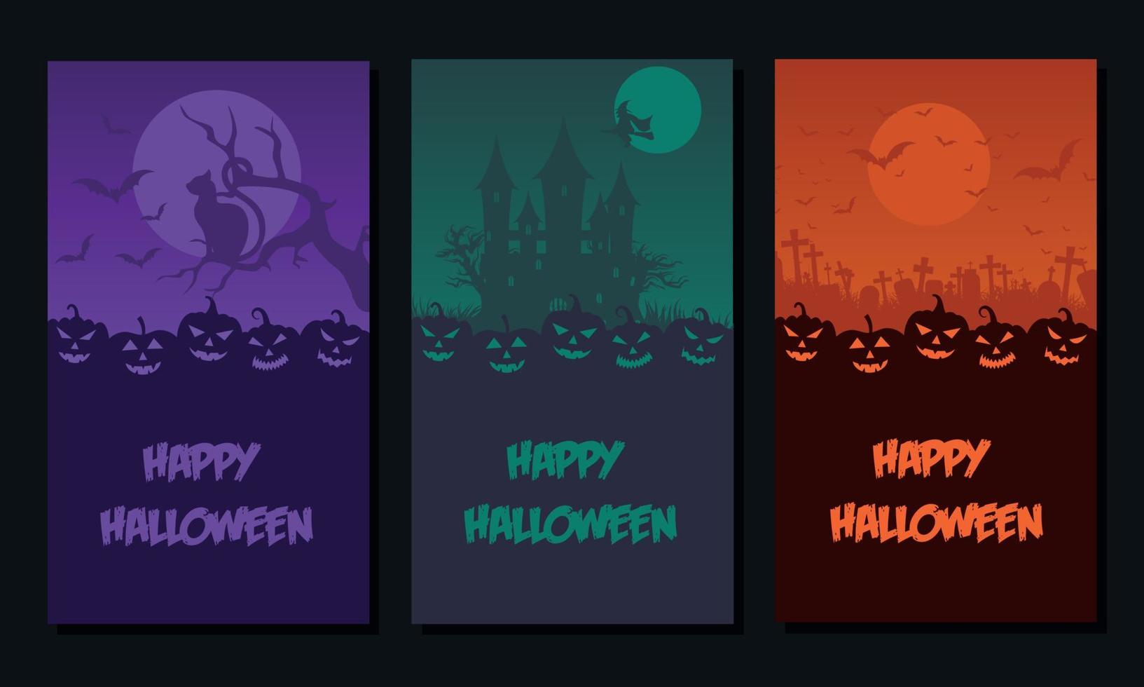 modello di set di carte per halloween con diversi disegni horror vettore