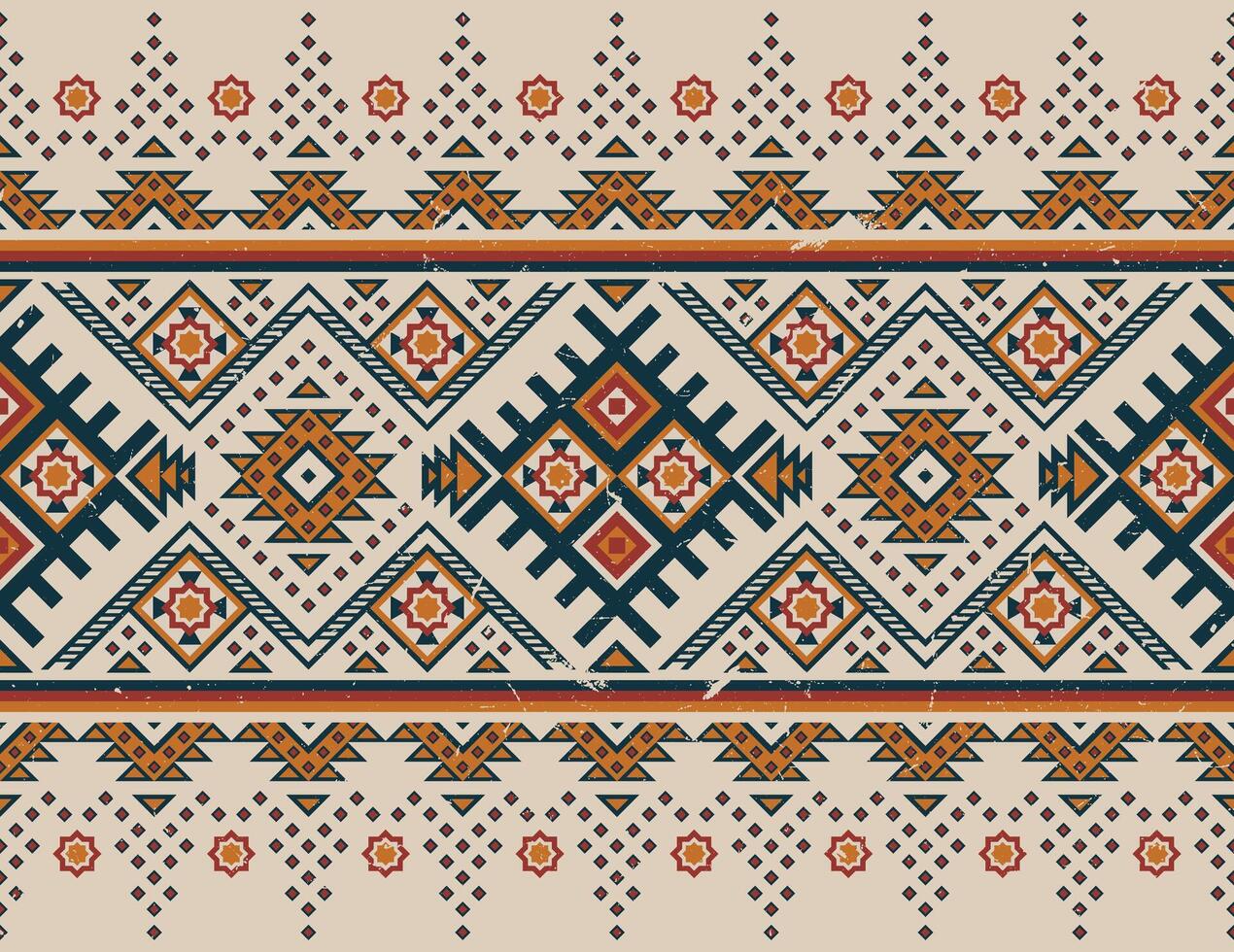 azteco tribale geometrico grunge struttura. Vintage ▾ vettore sfondo. senza soluzione di continuità banda modello. tradizionale ornamento etnico stile. design per tessile, tessuto, vestiario, tenda, tappeto, ornamento, avvolgere.