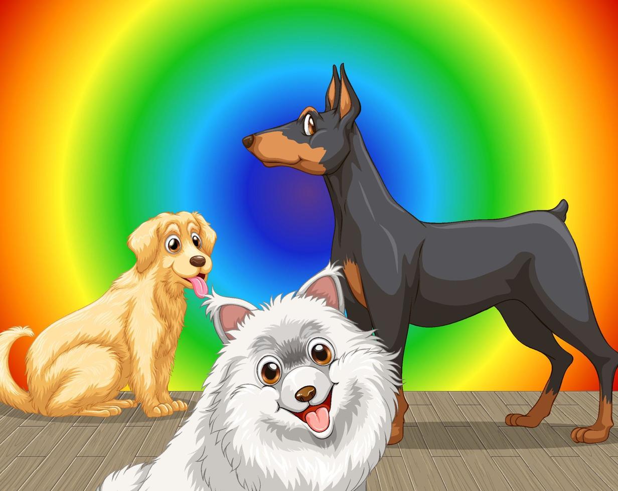personaggio dei cartoni animati di cani domestici su sfondo sfumato arcobaleno vettore