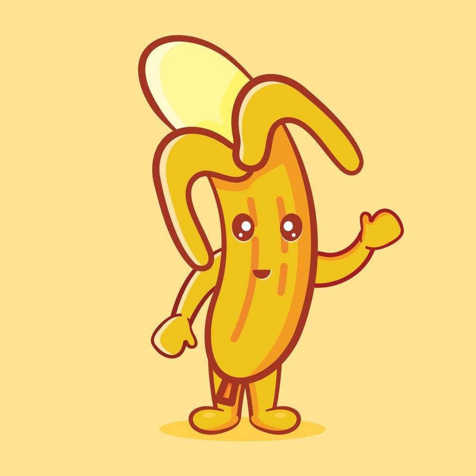 simpatica mascotte di frutta banana con espressione di sorriso illustrazione vettoriale cartone animato isolato