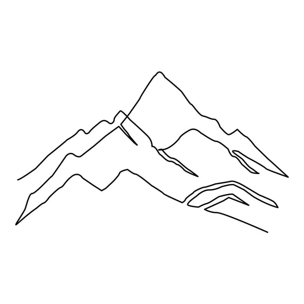 continuo uno linea disegno di montagne, paesaggio di montagna gamma singolo linea disegnato vettore illustrazione.
