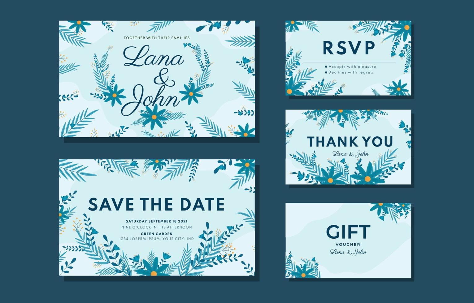 set di carte modello di invito a nozze invernali vettore