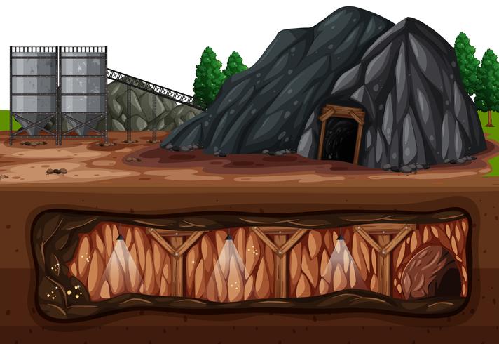 Una miniera di carbone sopra e sottoterra vettore