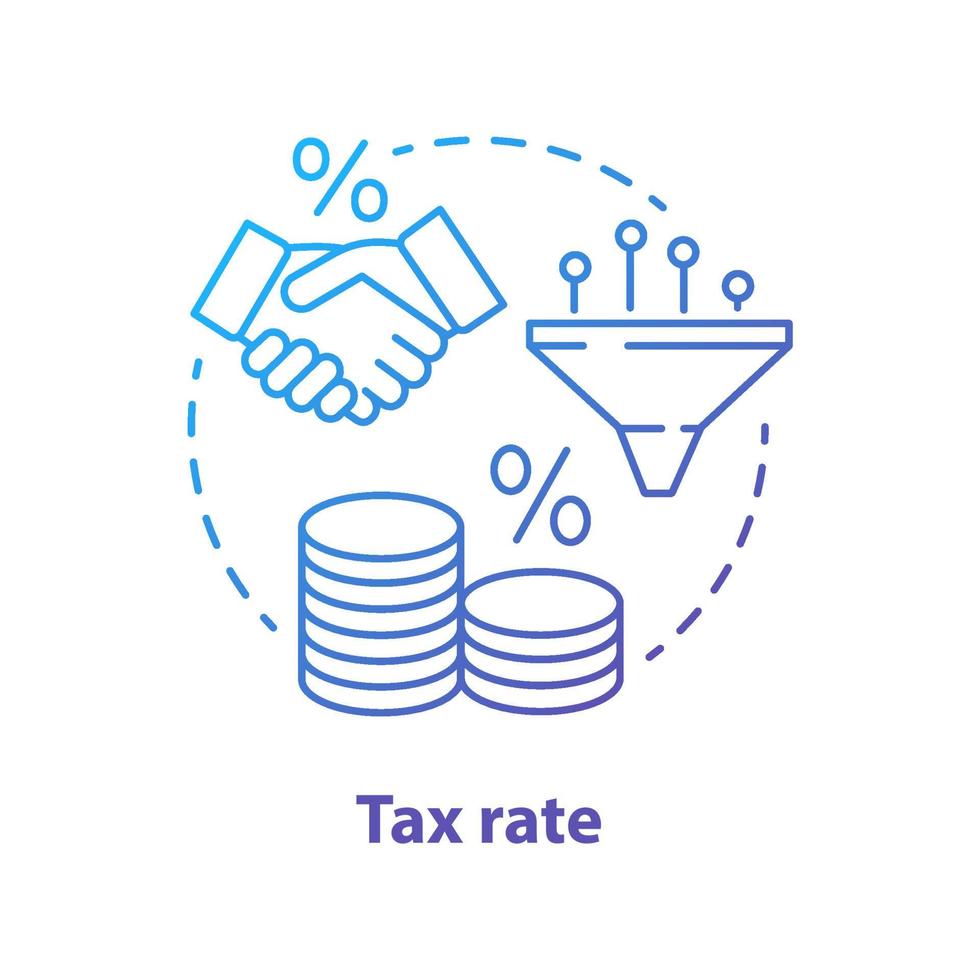 icona del concetto di aliquota fiscale blu. calcolo del reddito imponibile idea illustrazione al tratto sottile. versare una percentuale dello stipendio al bilancio del governo. aliquota fiscale, percentuale di profitto. disegno vettoriale isolato contorno