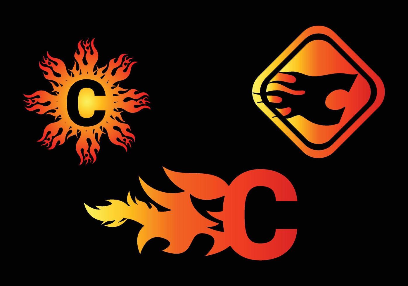 fuoco c lettera logo e modello di design dell'icona vettore