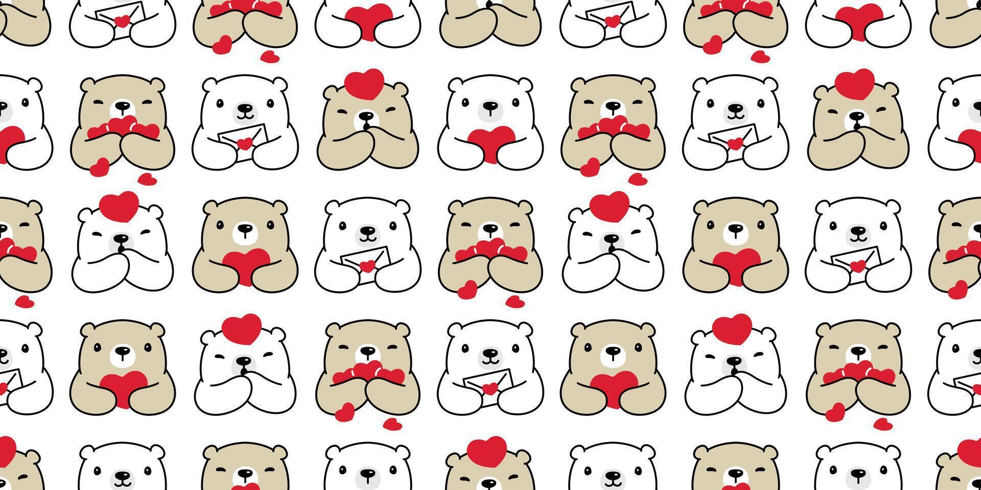 orso senza soluzione di continuità modello cuore San Valentino vettore polare orso orsacchiotto cartone animato sciarpa isolato ripetere sfondo piastrella sfondo illustrazione scarabocchio Marrone bianca design