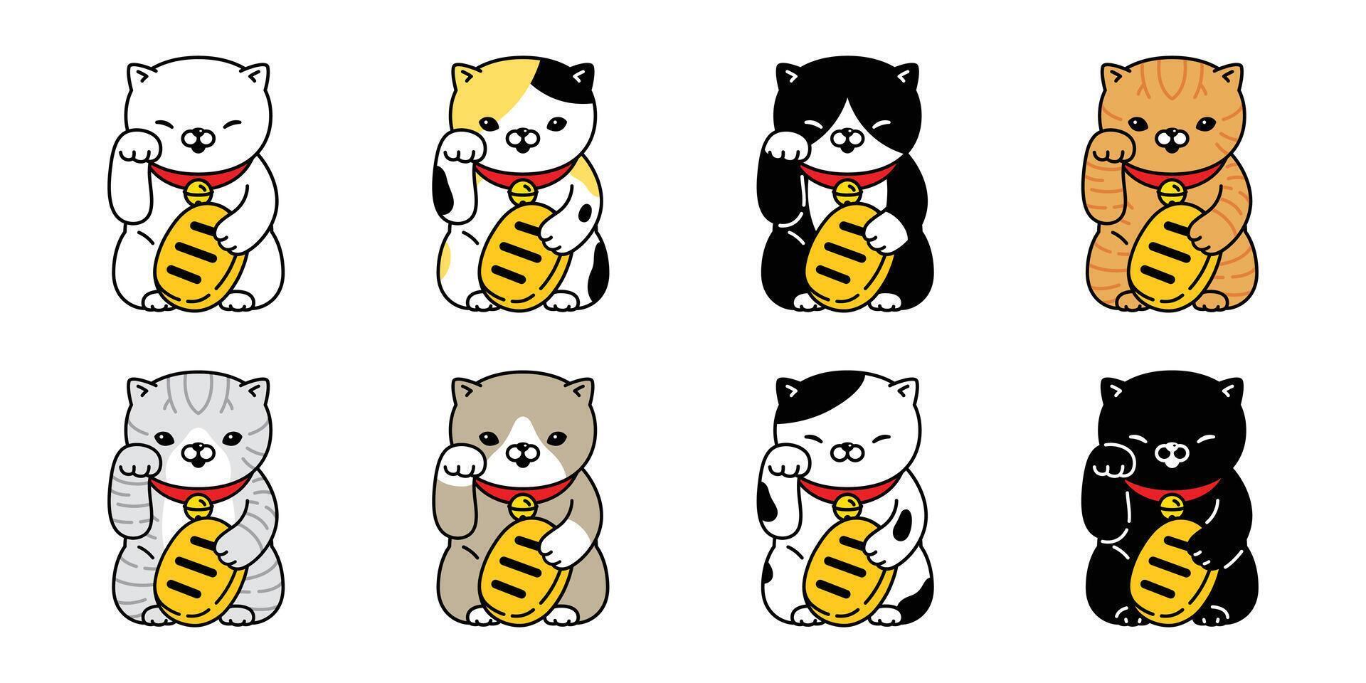 gatto vettore fortunato gatto Giappone maneki neko icona gattino calicò logo simbolo razza personaggio cartone animato illustrazione scarabocchio design