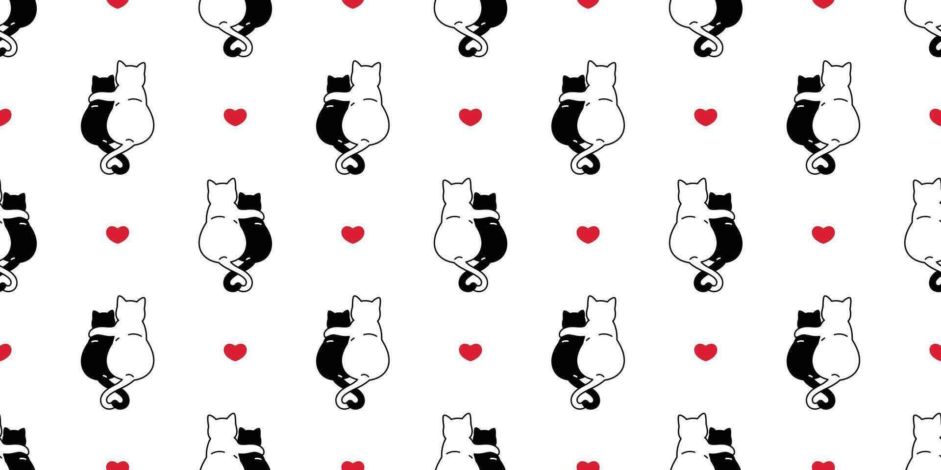 gatto senza soluzione di continuità modello San Valentino cuore gattino vettore sciarpa isolato ripetere sfondo piastrella sfondo cartone animato illustrazione scarabocchio design