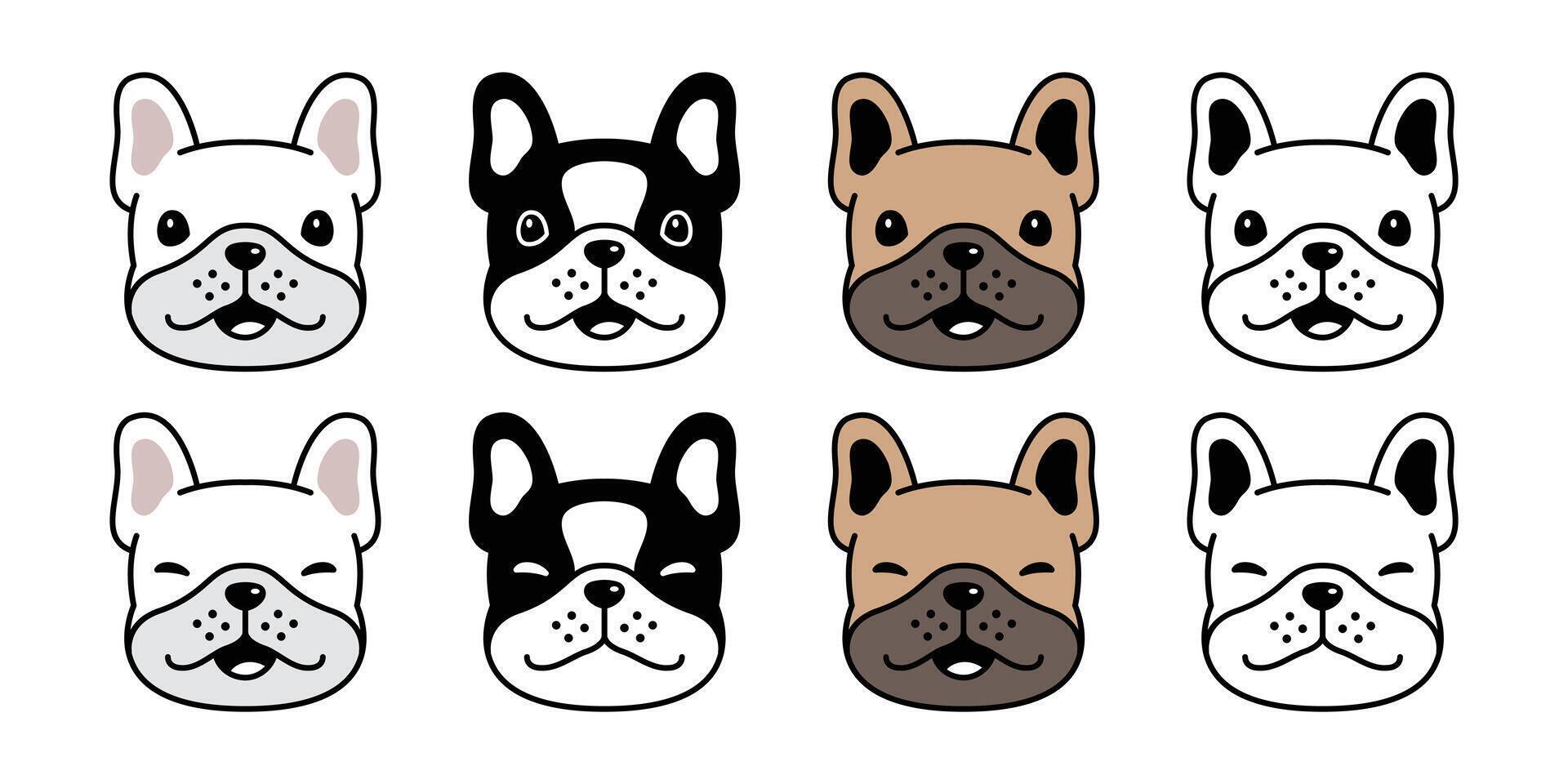 cane vettore francese bulldog icona viso testa Sorridi animale domestico cucciolo cartone animato personaggio simbolo illustrazione scarabocchio design