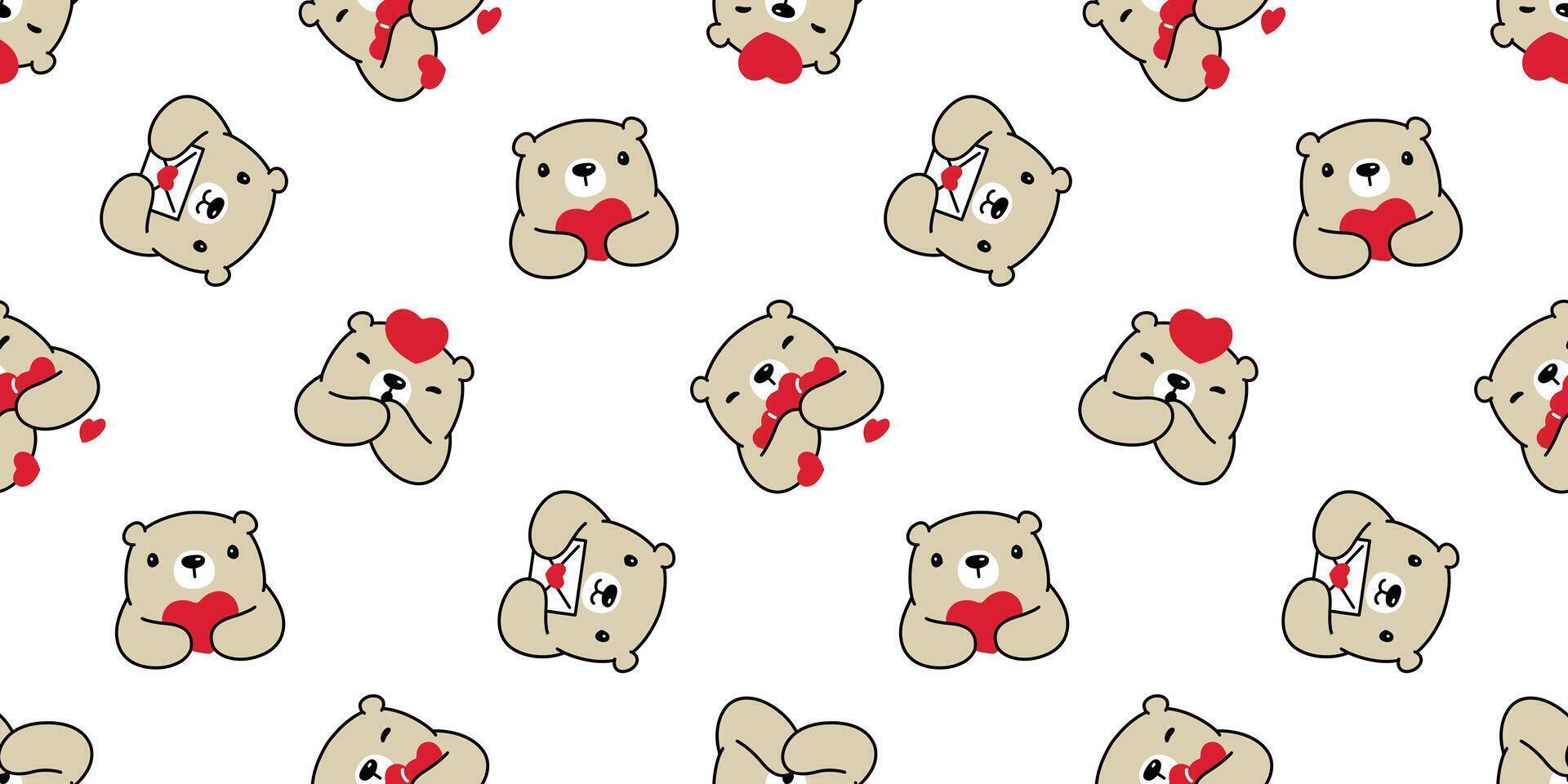 orso senza soluzione di continuità modello cuore San Valentino vettore polare orso orsacchiotto cartone animato sciarpa isolato ripetere sfondo piastrella sfondo illustrazione scarabocchio Marrone design