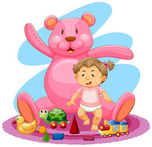 Bambina e teddybear rosa vettore