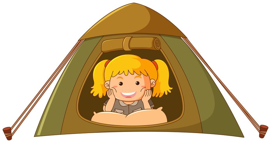 Bambina che si rilassa nella tenda vettore