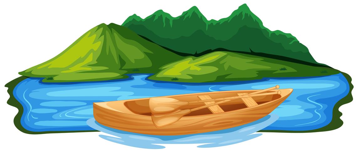 Barca a remi in legno in natura vettore