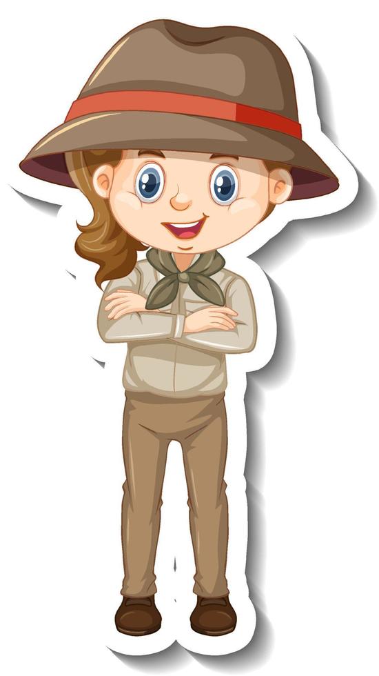 ragazza in costume da safari adesivo personaggio dei cartoni animati vettore