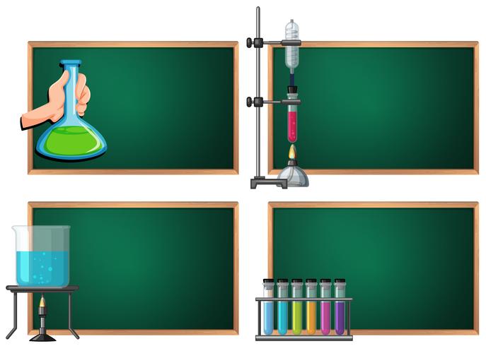 Modello di quattro banner con attrezzature scientifiche vettore