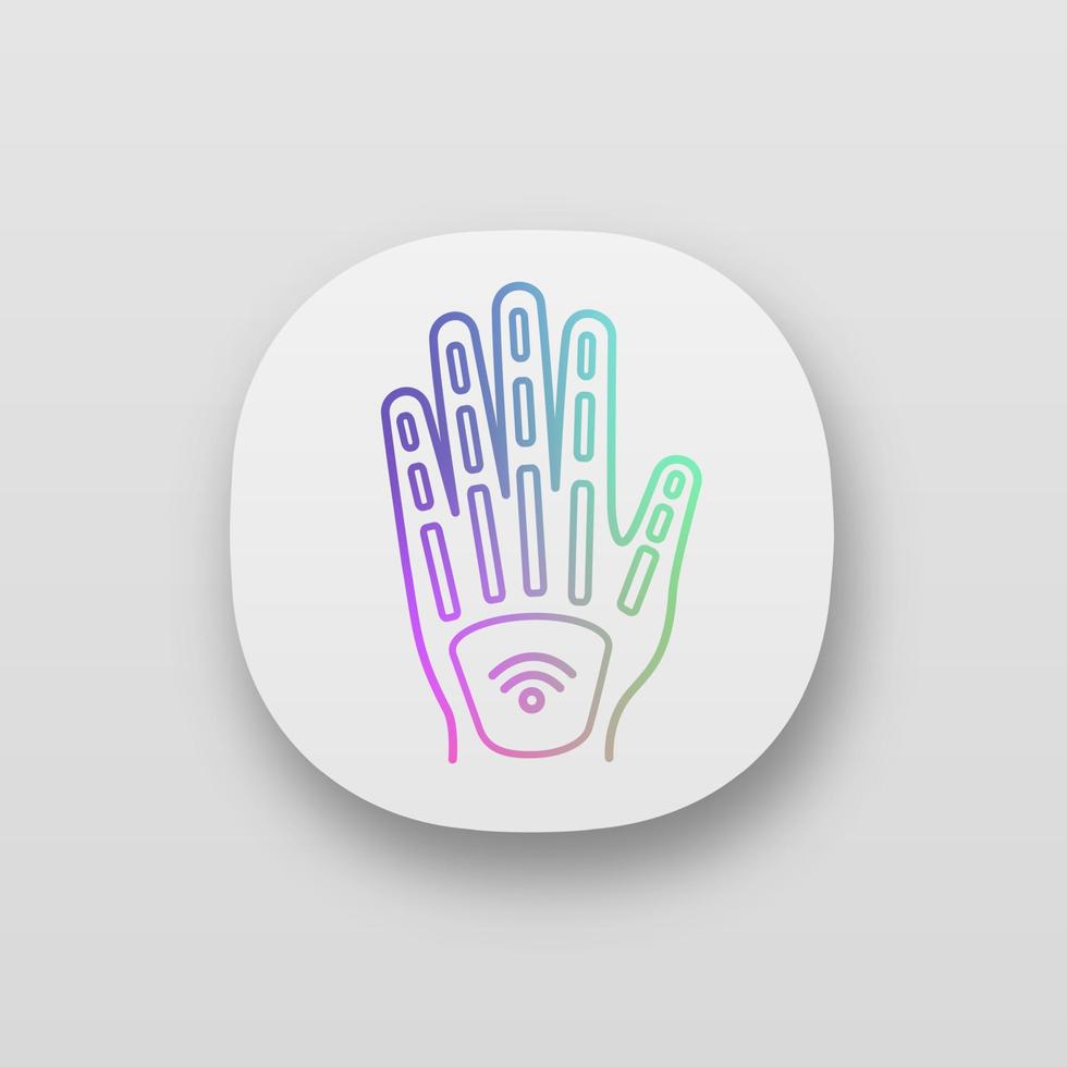 impianto di microchip umano nell'icona dell'app in mano vettore