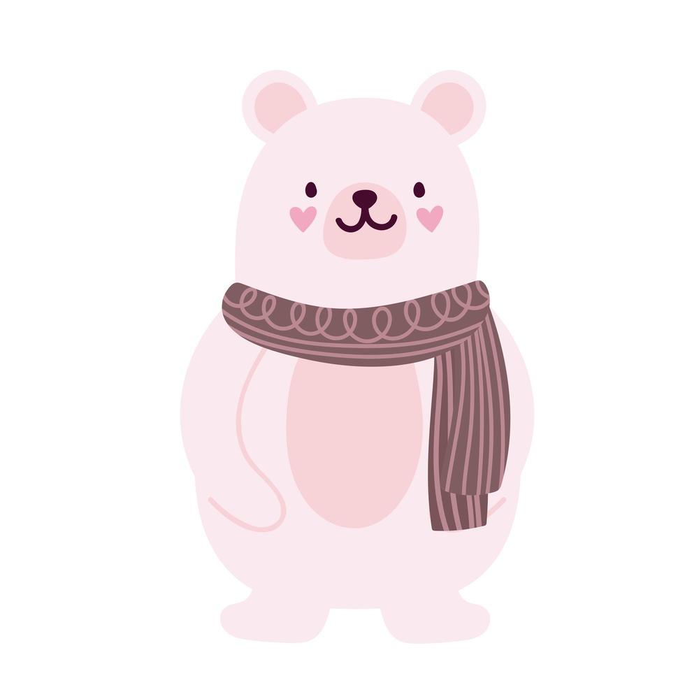 buon natale orso polare con sciarpa icona del fumetto vettore