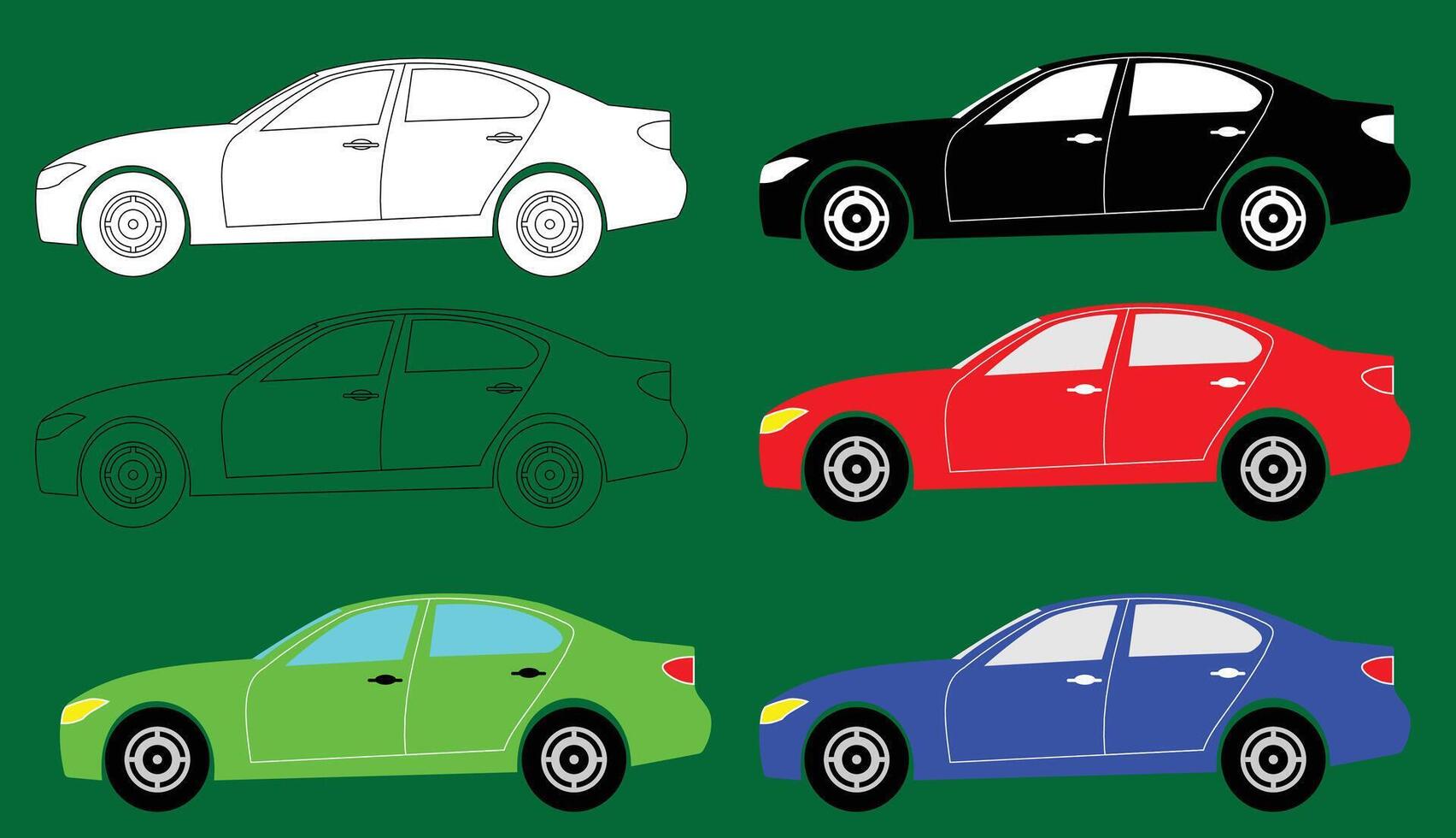 illustrazione vettore di piatto design macchina, sagoma macchina, contorno macchina, colorato auto