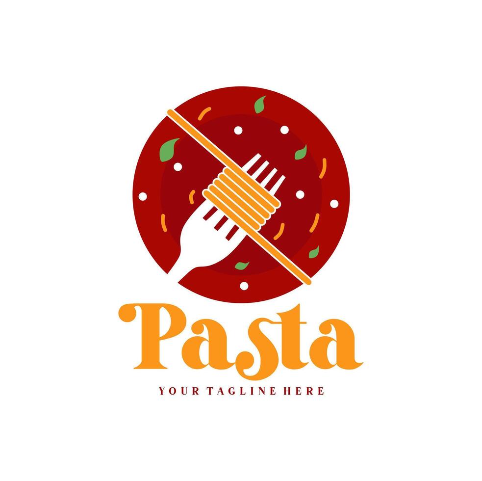 spaghetti pasta spaghetto logo illustrazione. pasta logo icona con un' combinazione di tagliatelle o pasta, forchetta vettore