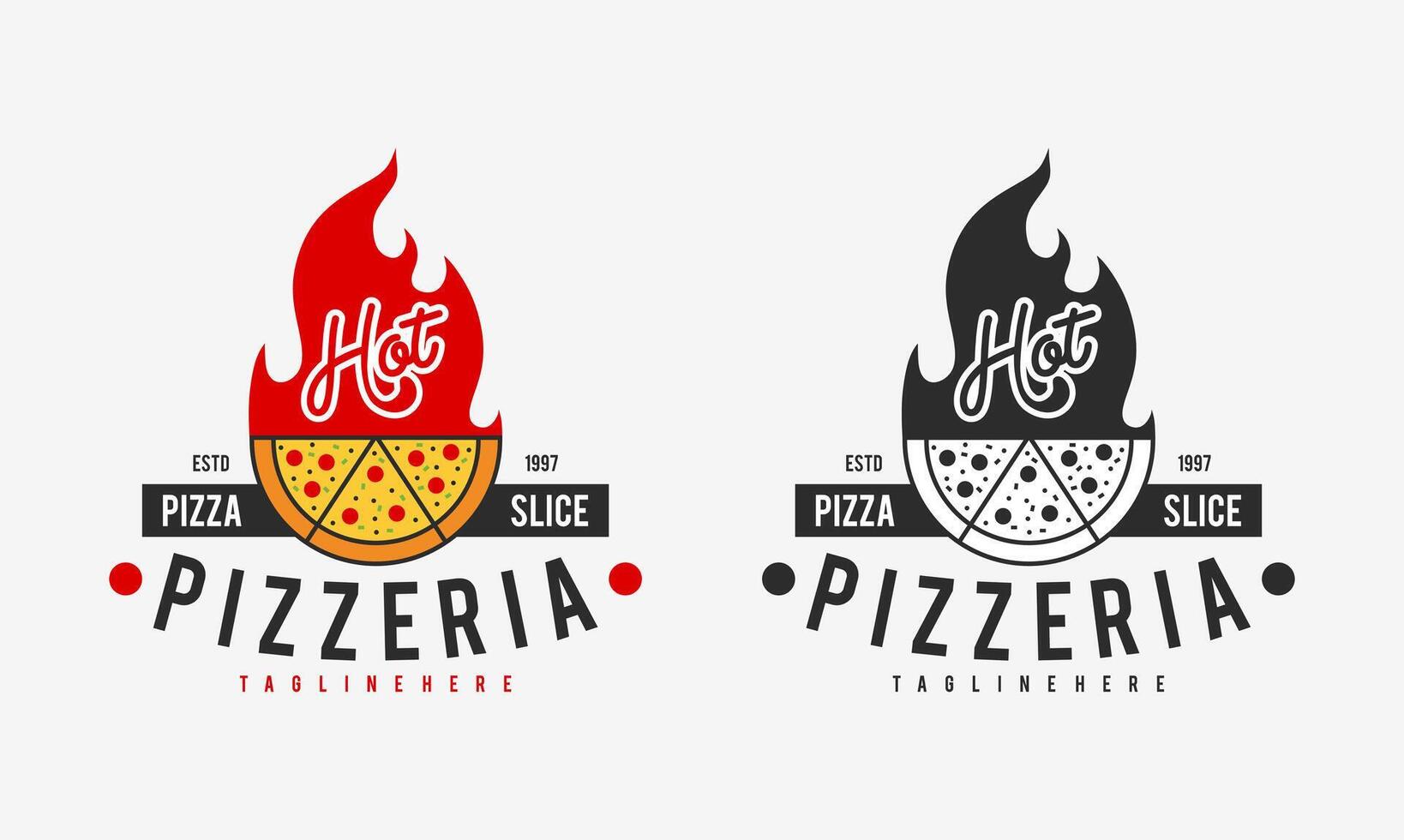 caldo pizzeria ristorante Vintage ▾ logo design. Pizza fetta simbolo per cibo bevanda e ristorante. vettore