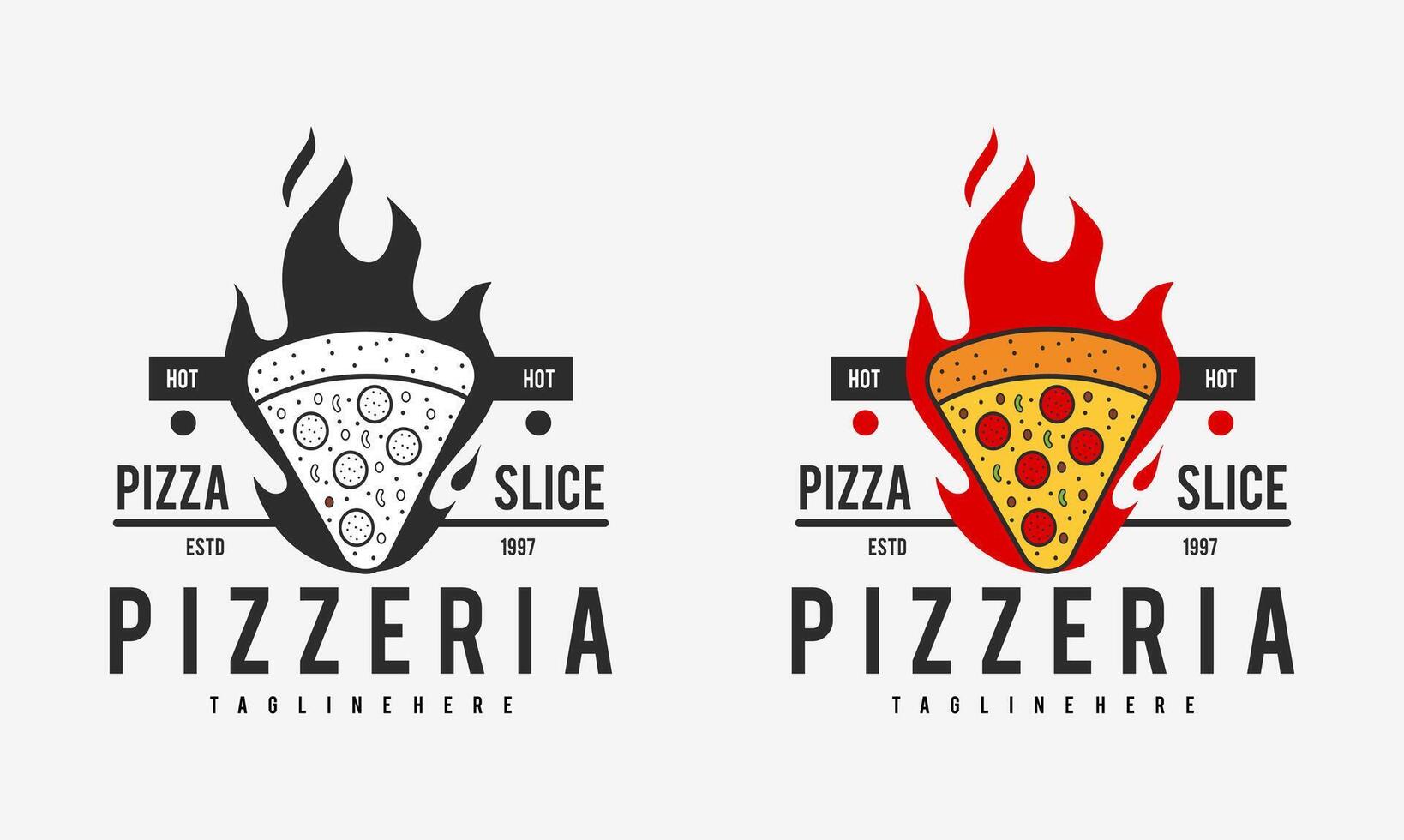 caldo pizzeria ristorante Vintage ▾ logo design. Pizza fetta simbolo per cibo bevanda e ristorante. vettore