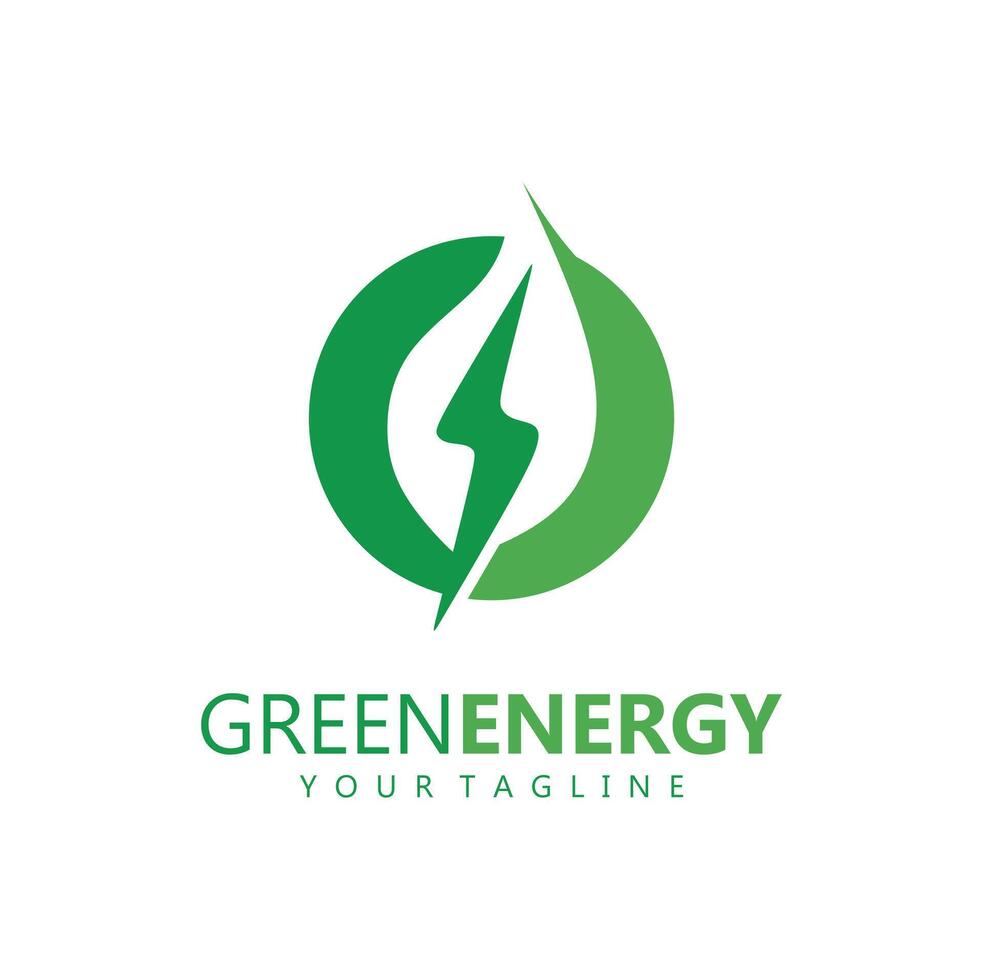 eco energia azienda vettore illustrazione. verde energia logo modello design. semplice logo di foglia e elettrico caricare icona.