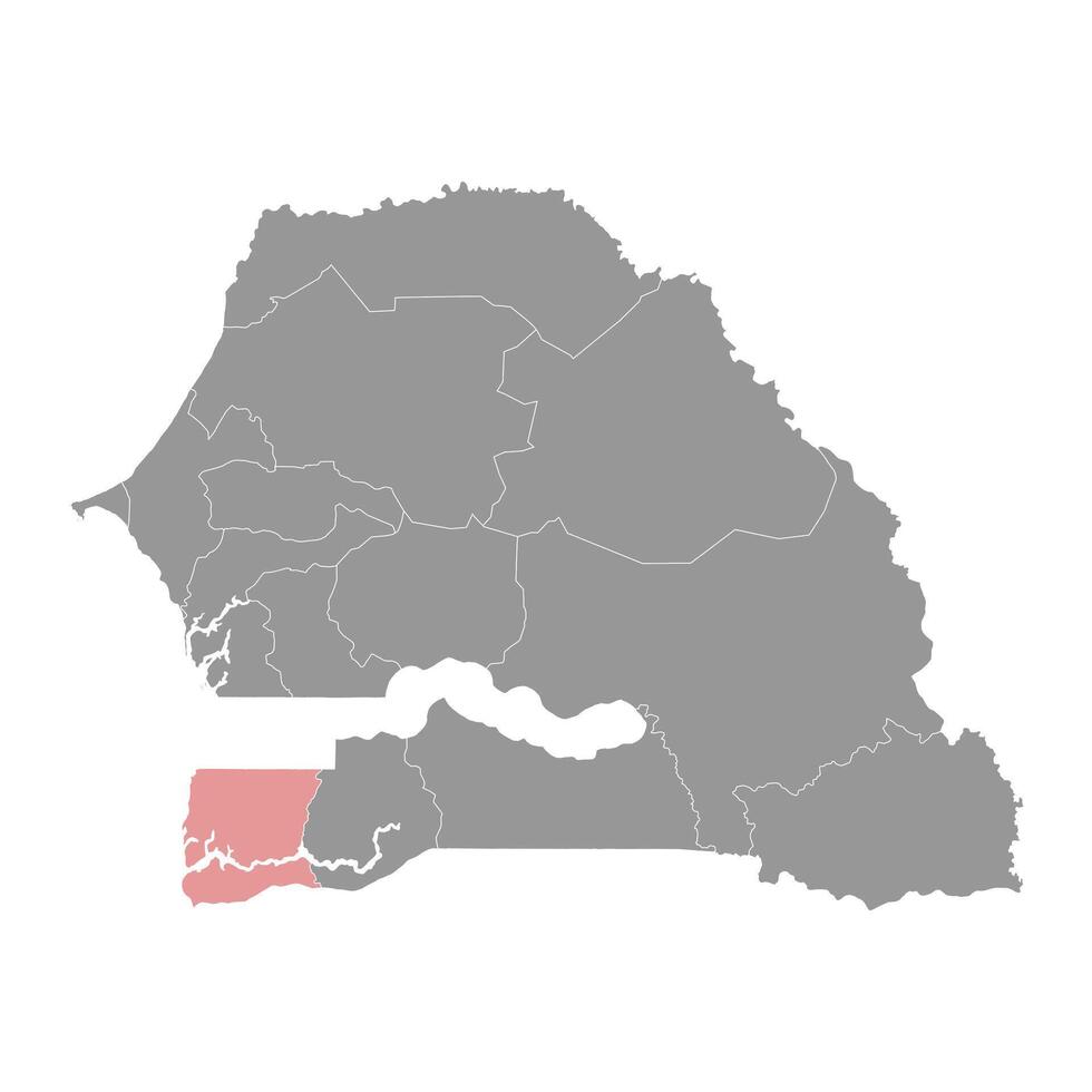 ziguinchor regione carta geografica, amministrativo divisione di Senegal. vettore illustrazione.