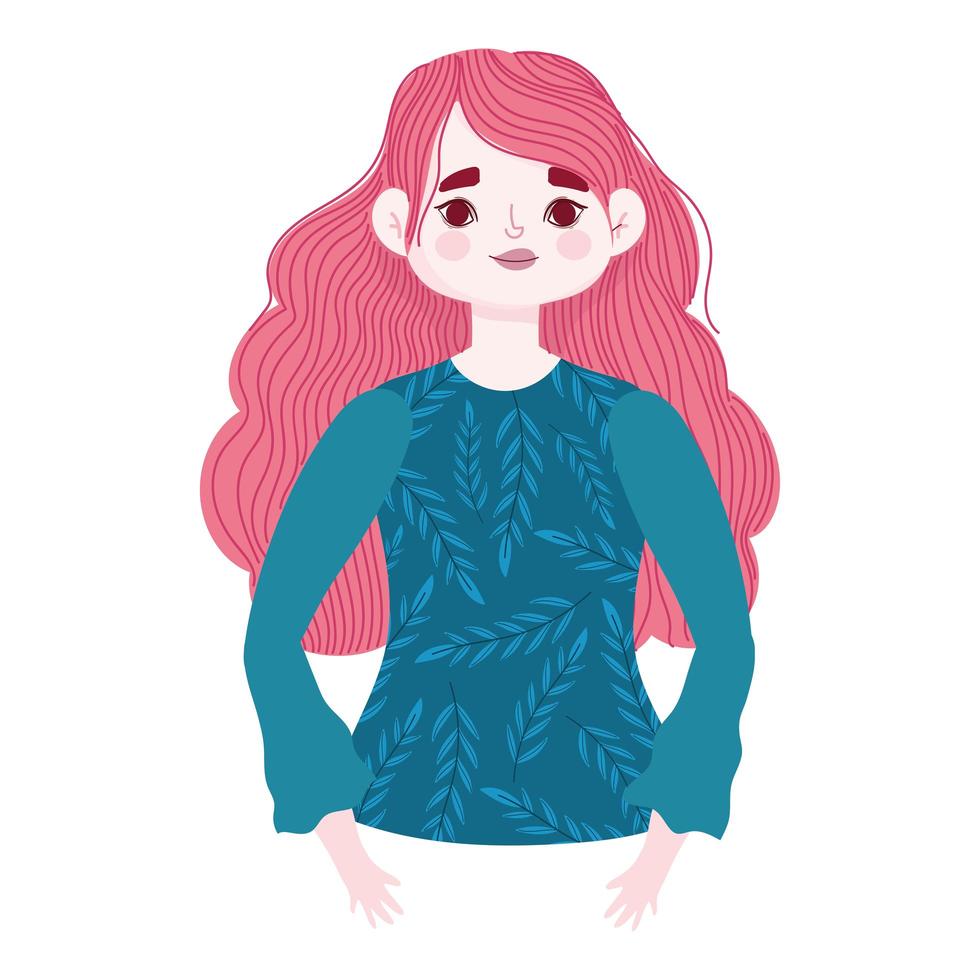 personaggio di ragazza ritratto con capelli rosa in stile cartone animato vettore