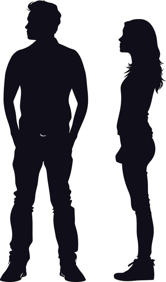 ai generato silhouette coppia di uomo e donne pieno corpo nero colore solo vettore
