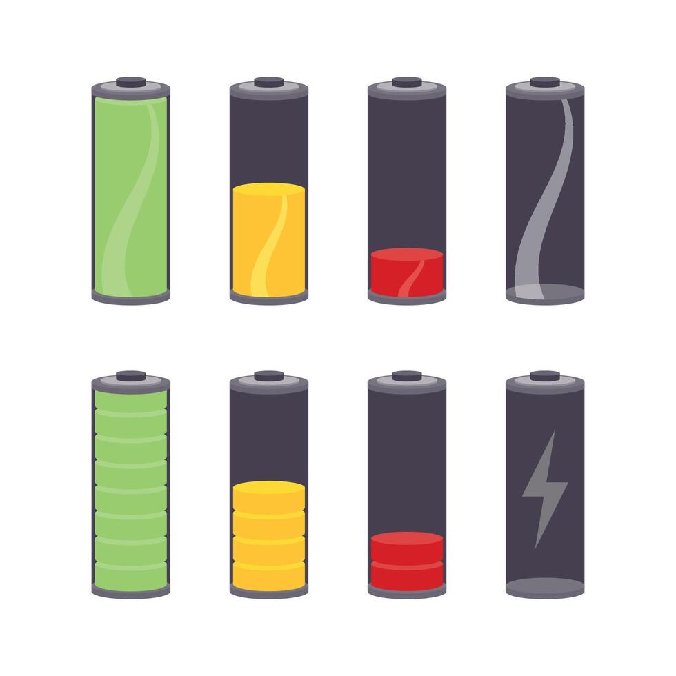 batterie a diverso stadi di ricarica vettore grafico icona impostato