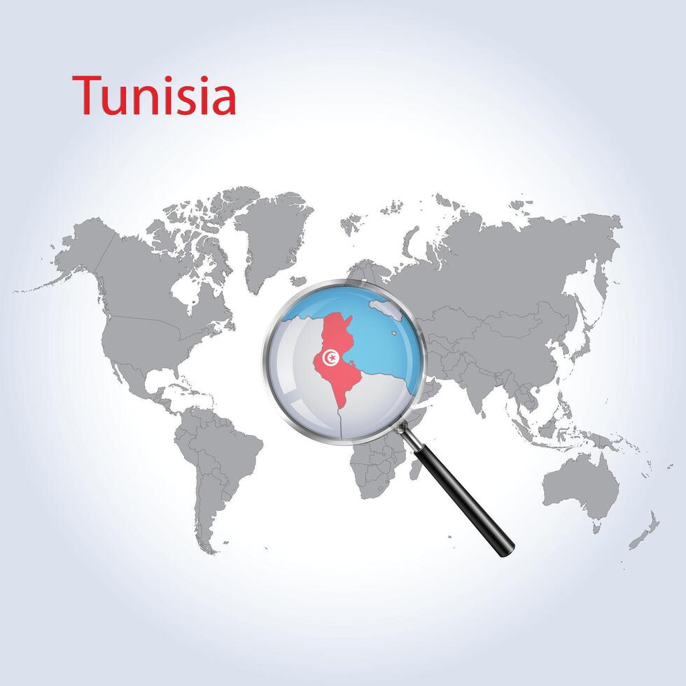 ingrandita carta geografica tunisia con il bandiera di tunisia allargamento di mappe, vettore arte