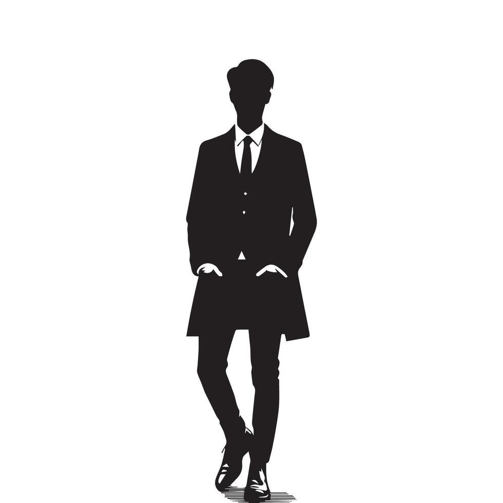 vettore silhouette di un' uomo nel un' attività commerciale completo da uomo in piedi, nero colore isolato su bianca sfondo