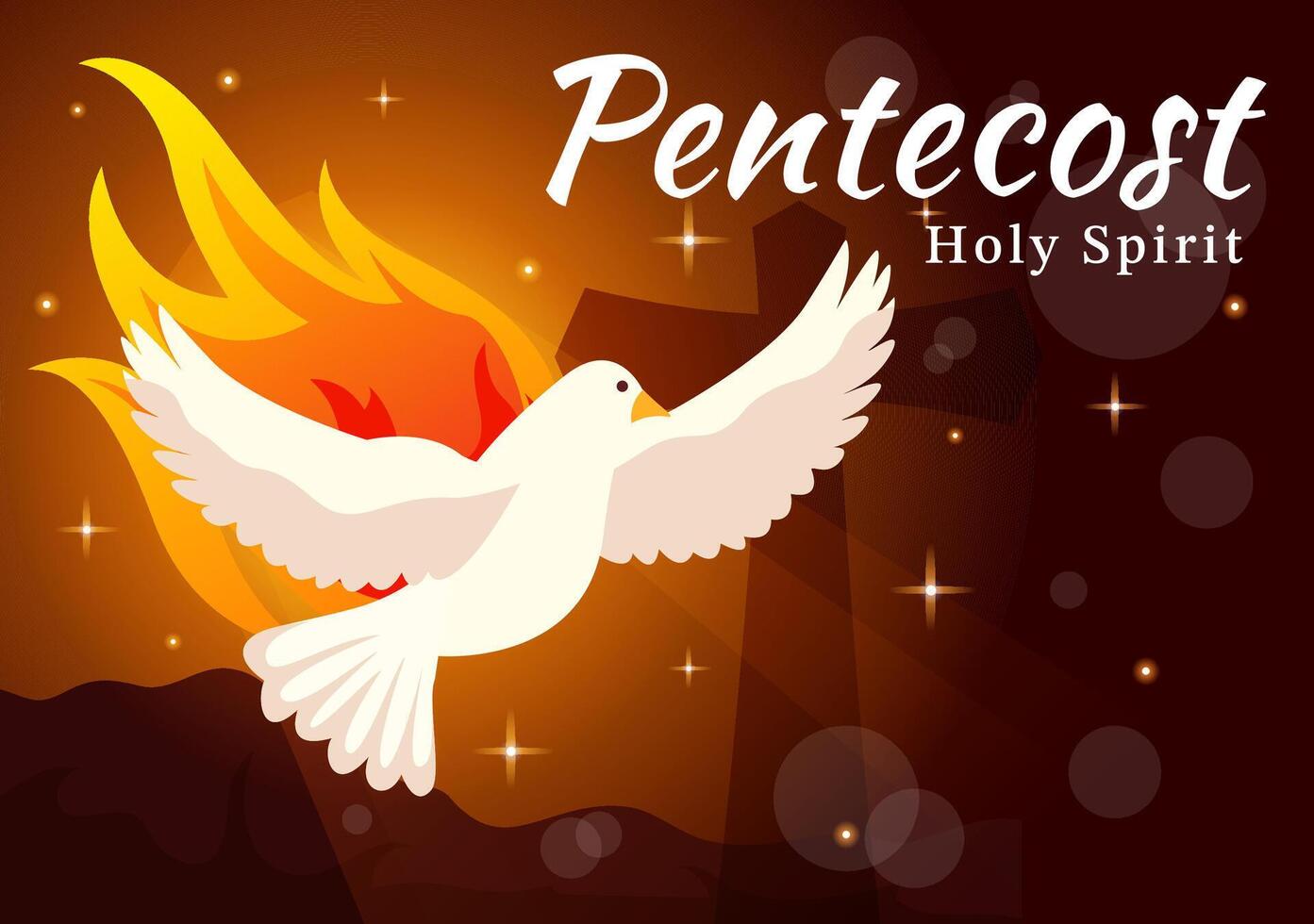 Pentecoste Domenica vettore illustrazione con fiamma e santo spirito colomba nel cattolici o cristiani religioso cultura vacanza piatto cartone animato sfondo