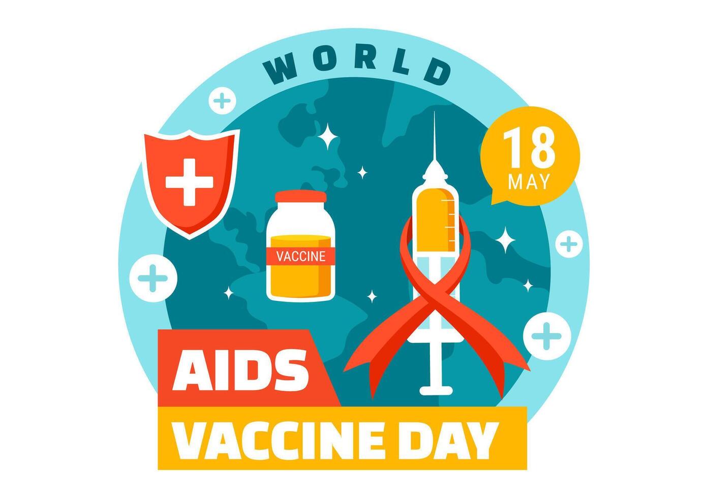 mondo AIDS vaccino giorno vettore illustrazione su 18 Maggio con iniezione per prevenzione e consapevolezza Salute cura nel piatto cartone animato sfondo design