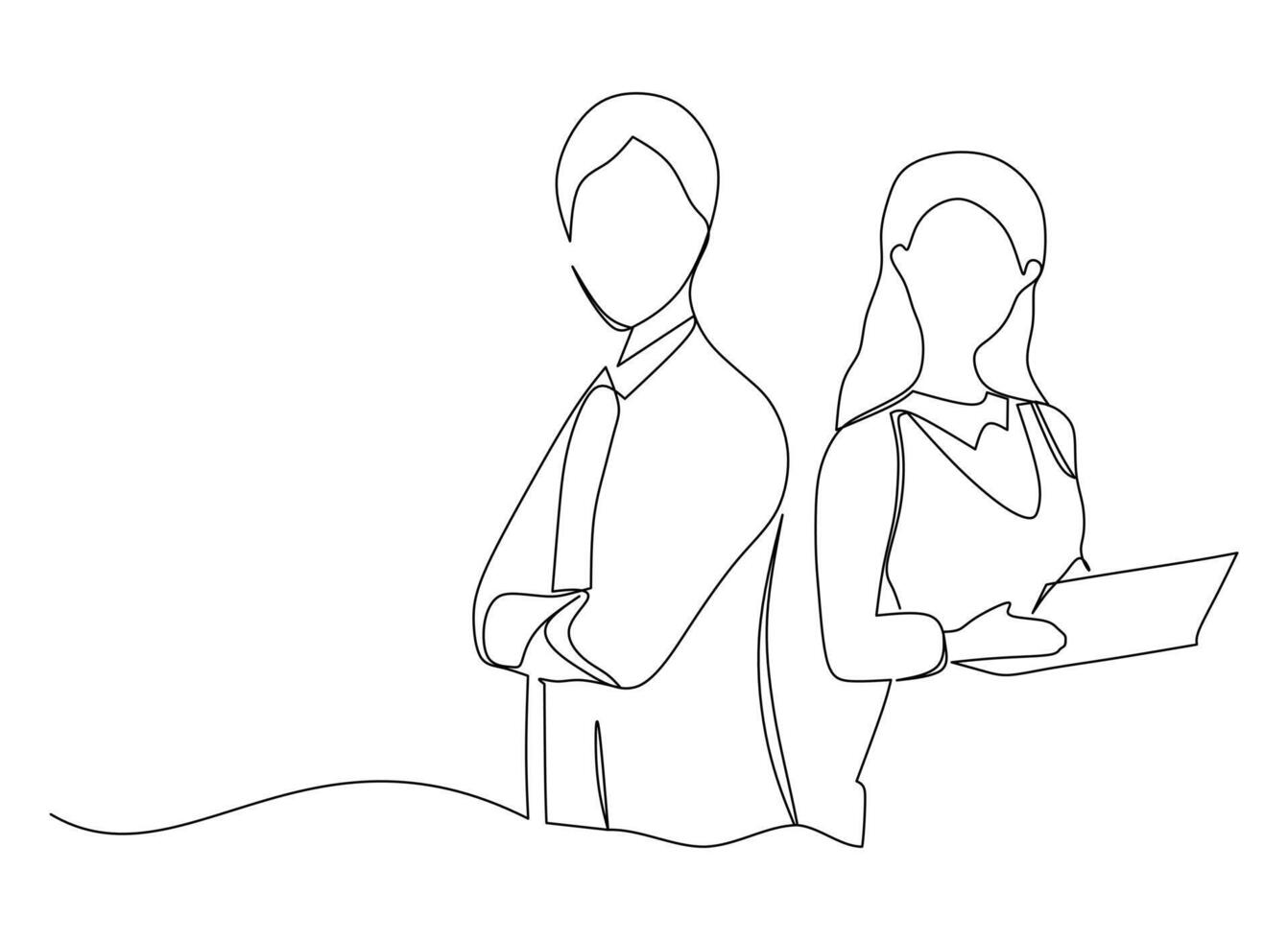 continuo linea disegno di un' uomo e un' donna nel attività commerciale abiti. concetto singolo linea disegnare vettore illustrazione