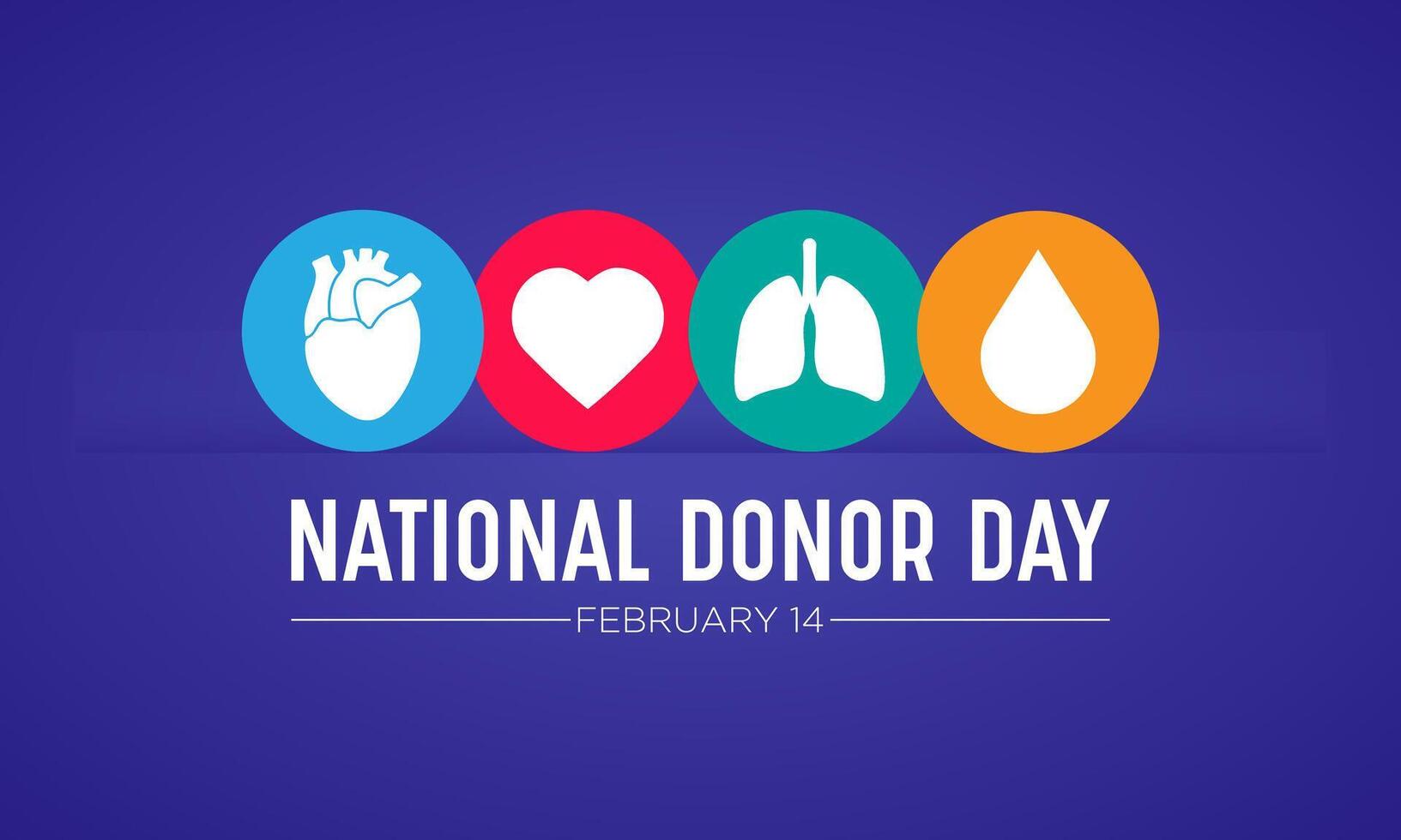 nazionale organo donatore giorno è osservato ogni anno nel febbraio 14. nazionale donatore giorno. Salute e medico consapevolezza vettore modello per striscione, carta, manifesto e sfondo design. vettore illustrazione.