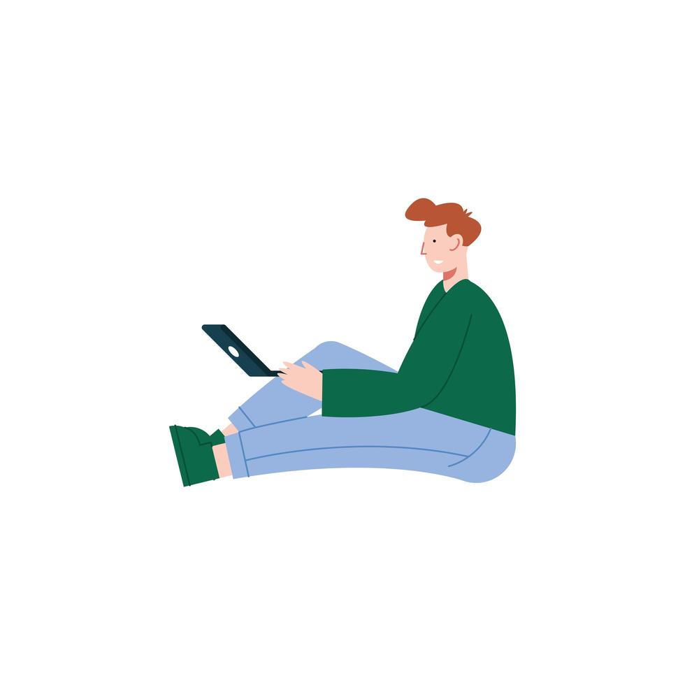 uomo seduto con laptop vettore