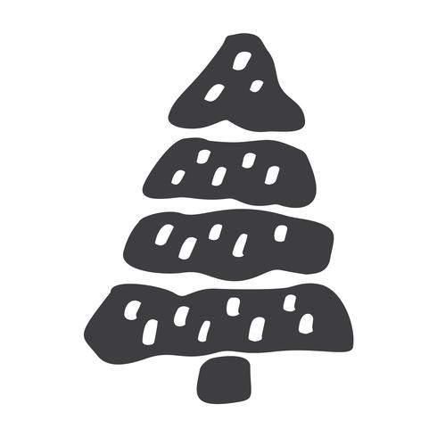 Forma della siluetta dell&#39;icona di vettore dell&#39;albero di Natale. Simbolo di contorno semplice. Isolato sul kit di segno web bianco di abete rosso stilizzato. Immagine del fumetto scandinavo Handdraw