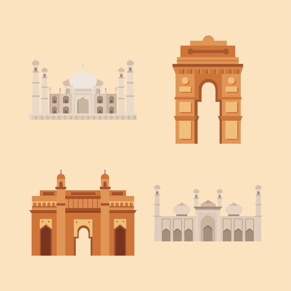 set di icone dei templi indiani vettore