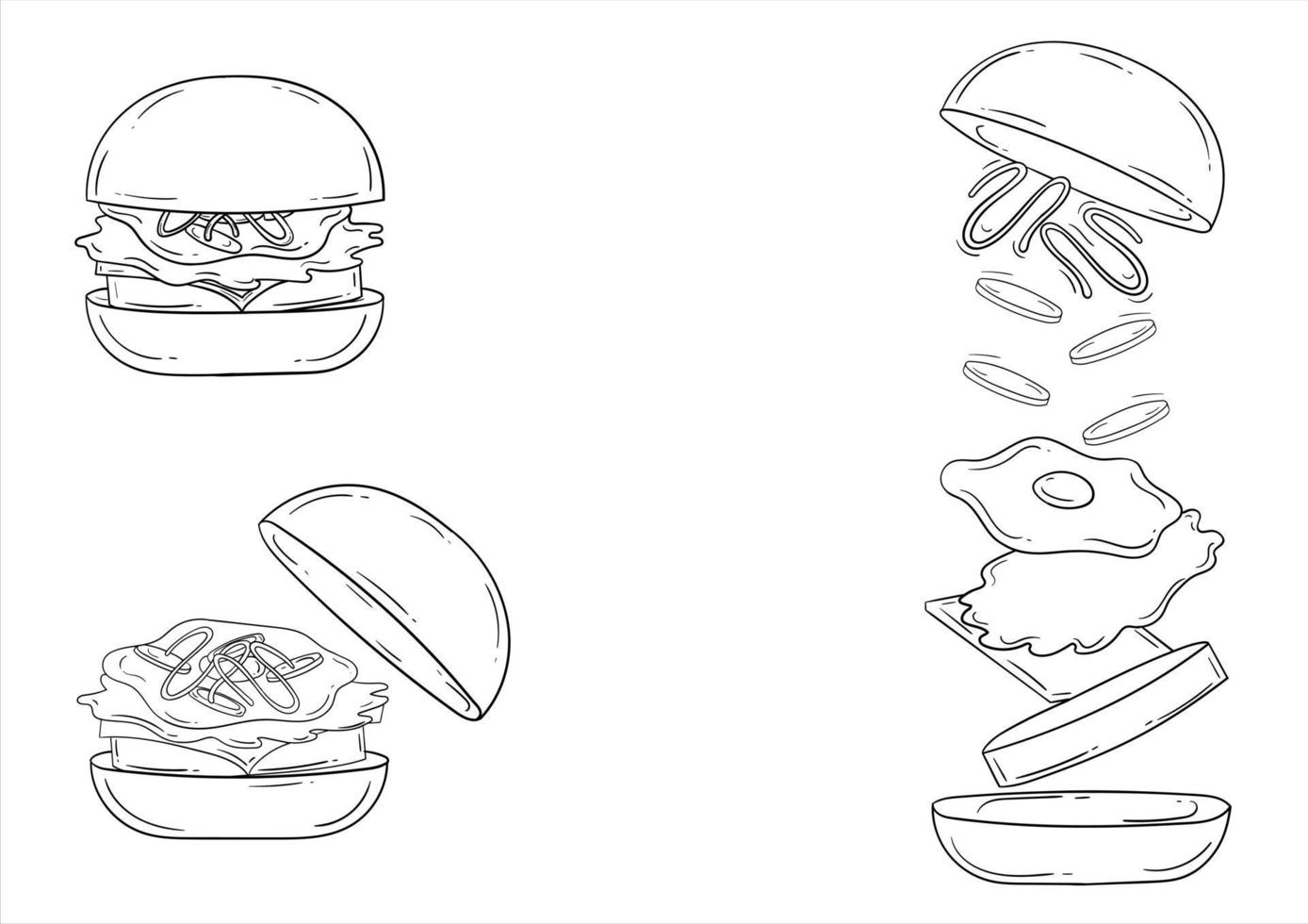 illustrazione di contorno di hamburger con tre tipi di hamburger vettore