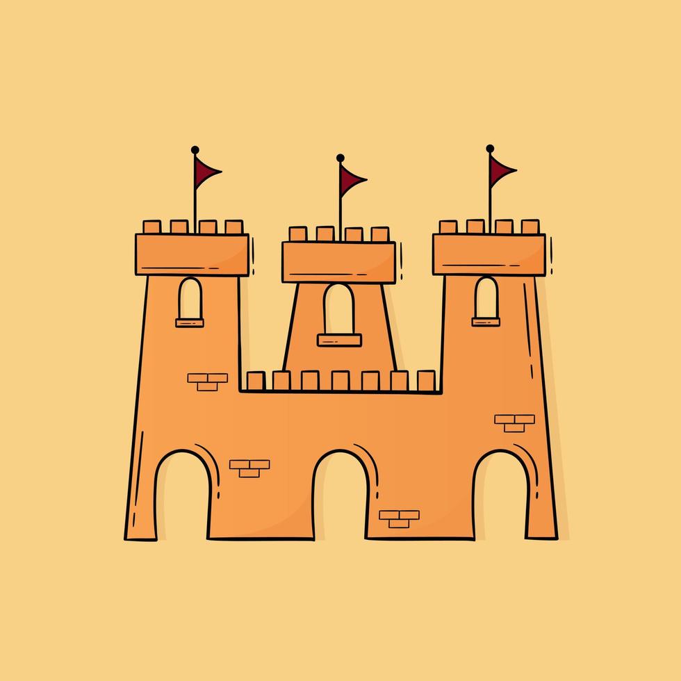 illustrazione semplice versione a colori del castello di sabbia disegnata a mano vettore
