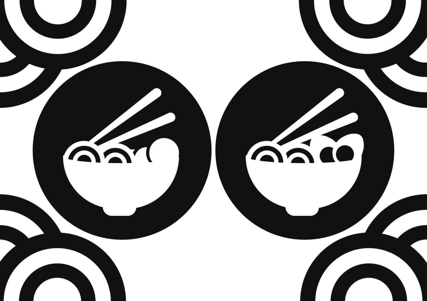 illustrazione di noodles e uova e noodles e polpette con tema bianco e nero vettore