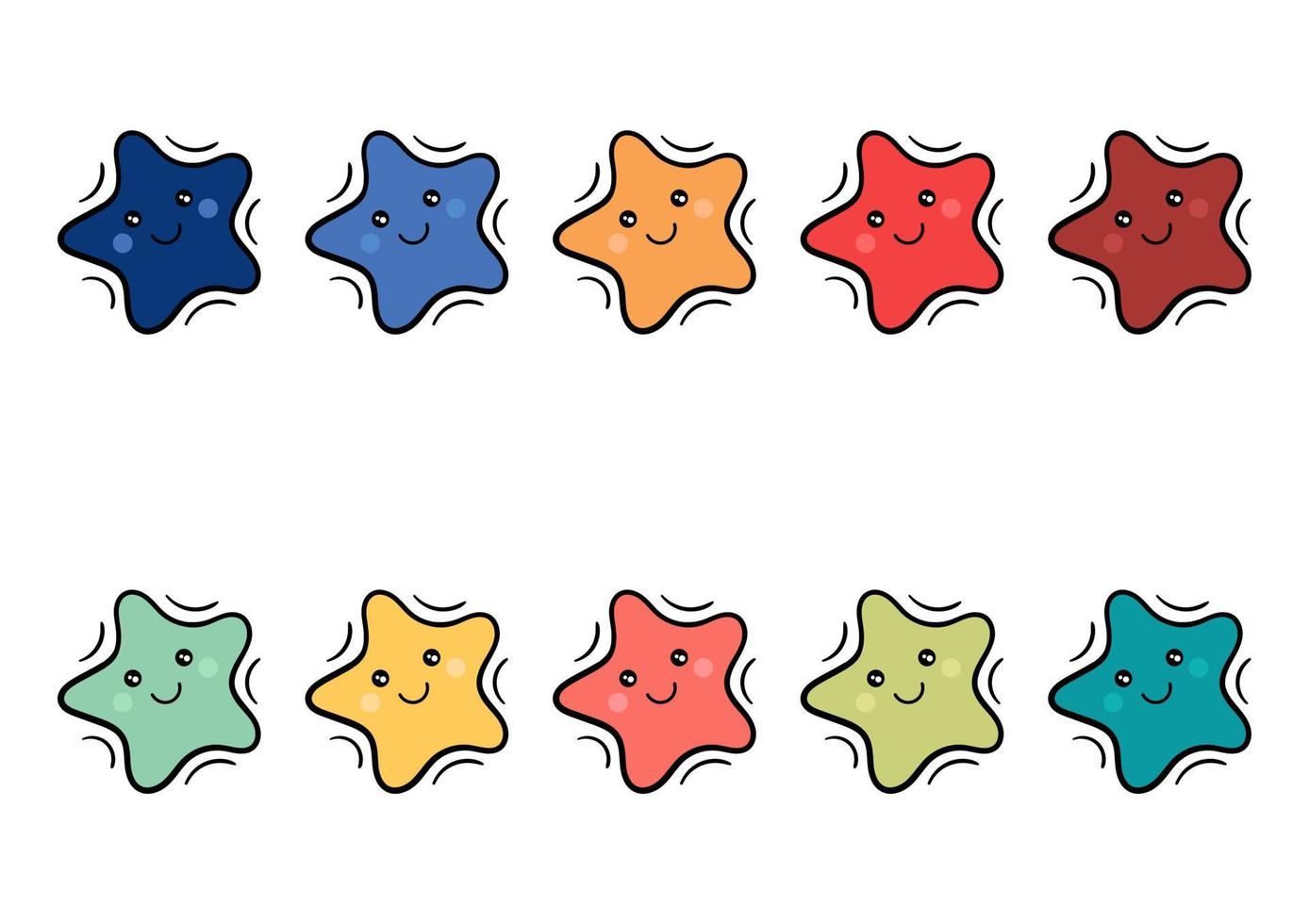 illustrazione di stelle colorate con facce carine e adorabili vettore