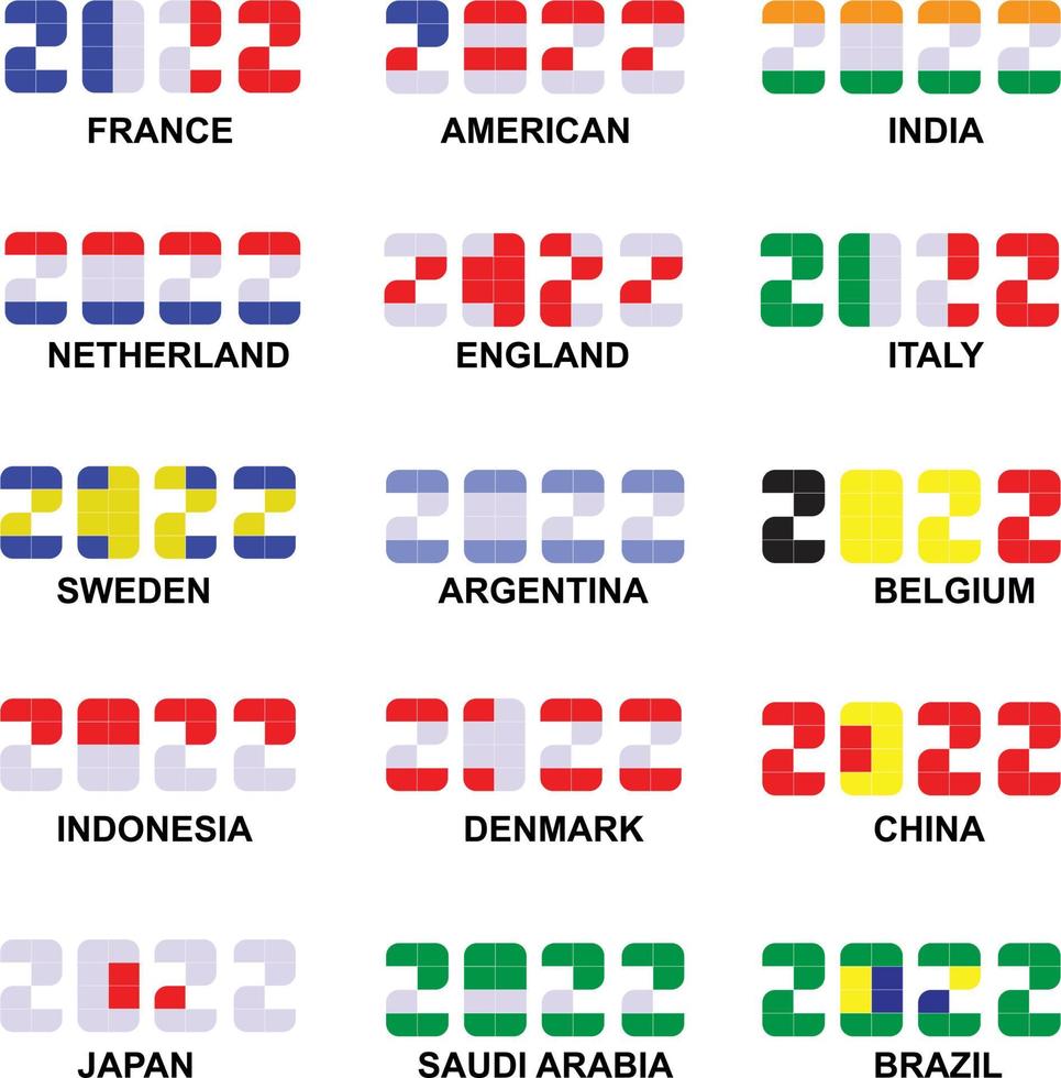 colori essenziali sulle bandiere nazionali per il nuovo anno 2022 vettore