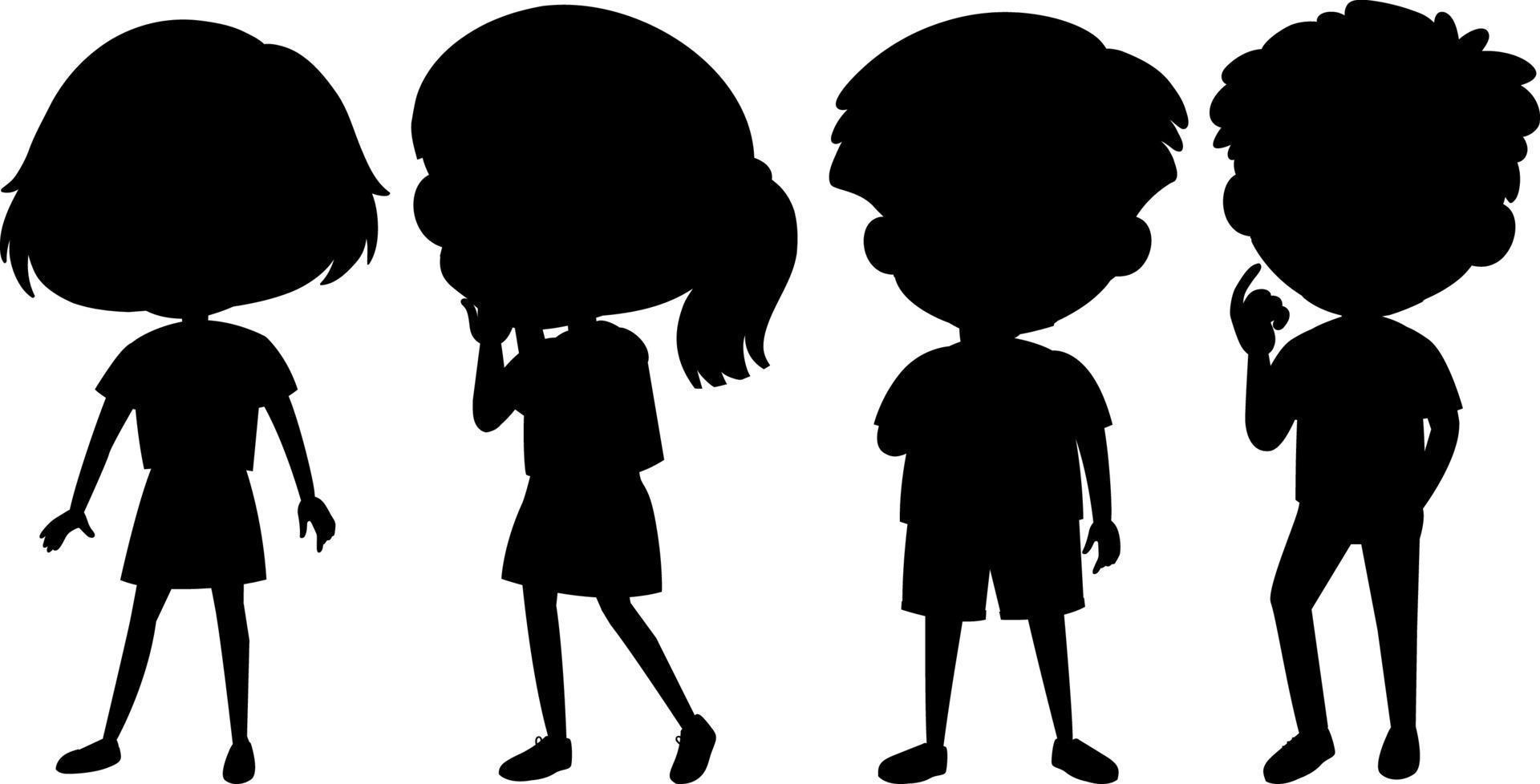 set di bambini silhouette personaggio dei cartoni animati vettore