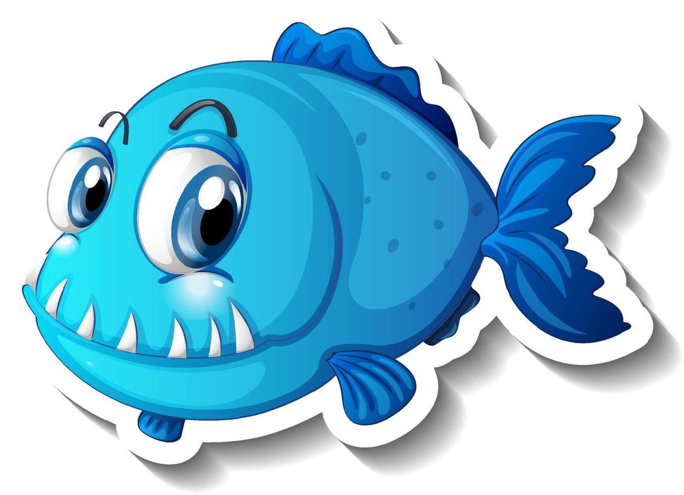 pesce cartone animato con grandi zanne adesivo cartone animato vettore