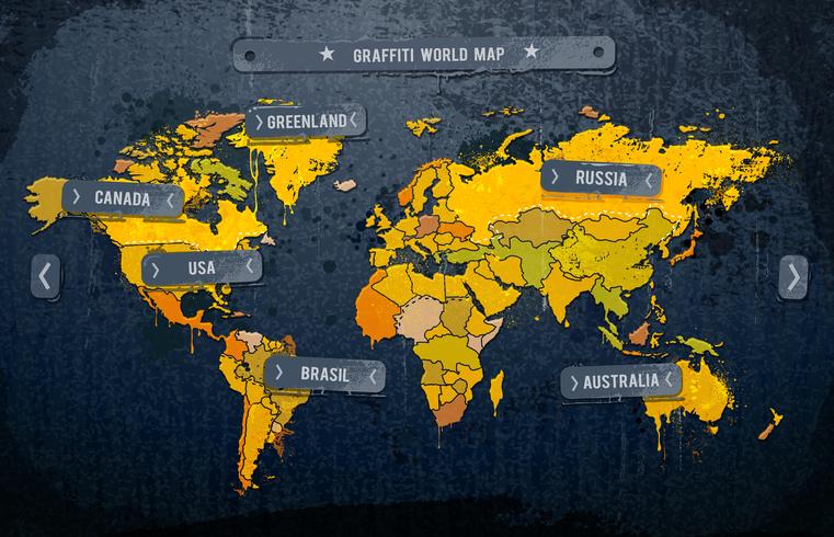 Grunge dipinta mappa del mondo vettore