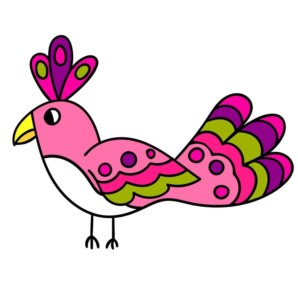 simpatico cartone animato rosa lineare uccello isolato su sfondo bianco. vettore