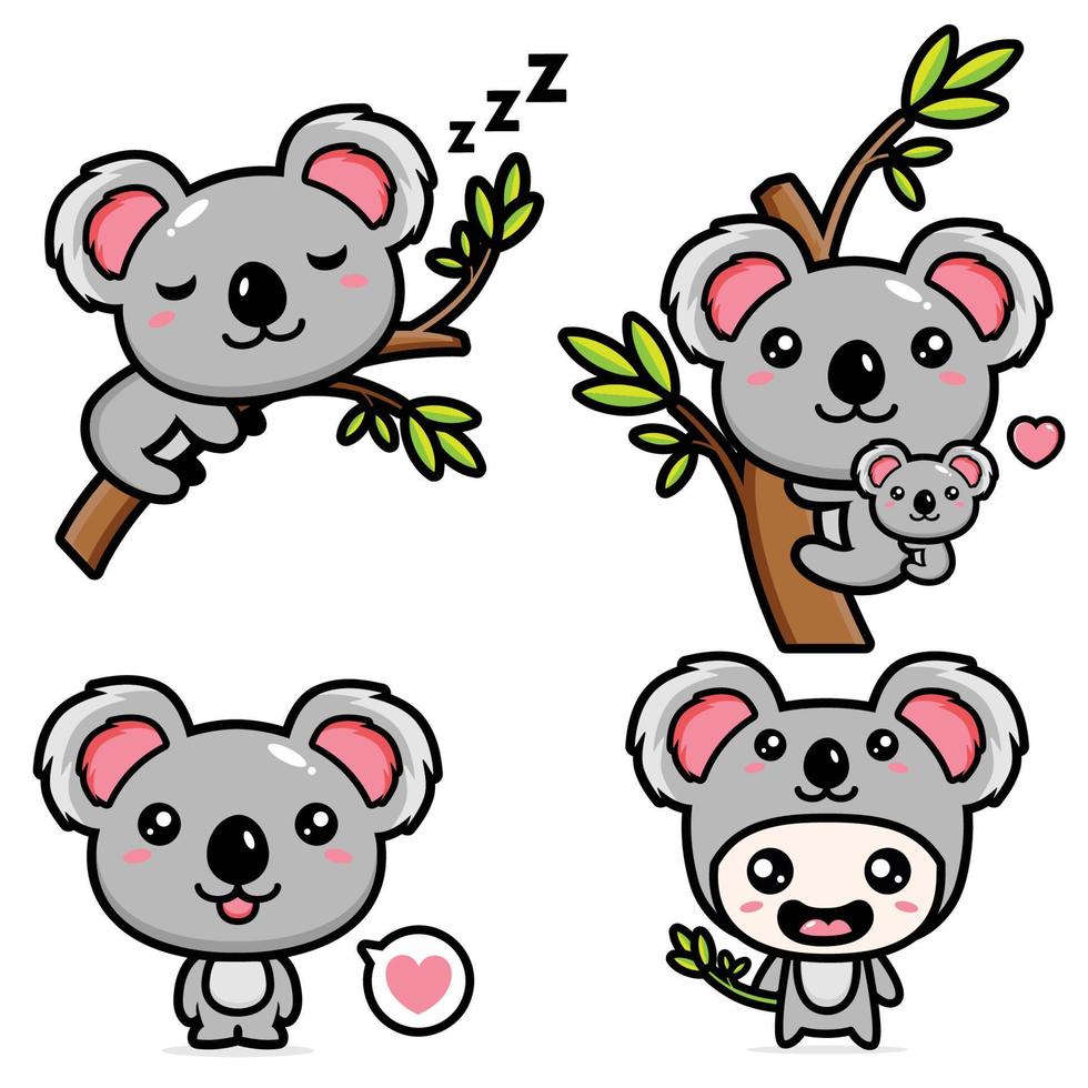 simpatico design del pacchetto di personaggi koala vettore