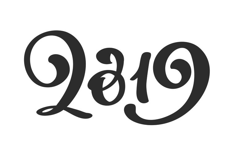 Handwritting testo di calligrafia di vettore 2019. Capodanno disegnato a mano e Natale lettering numero 2019. Illustrazione per biglietto di auguri, invito, vacanze tag